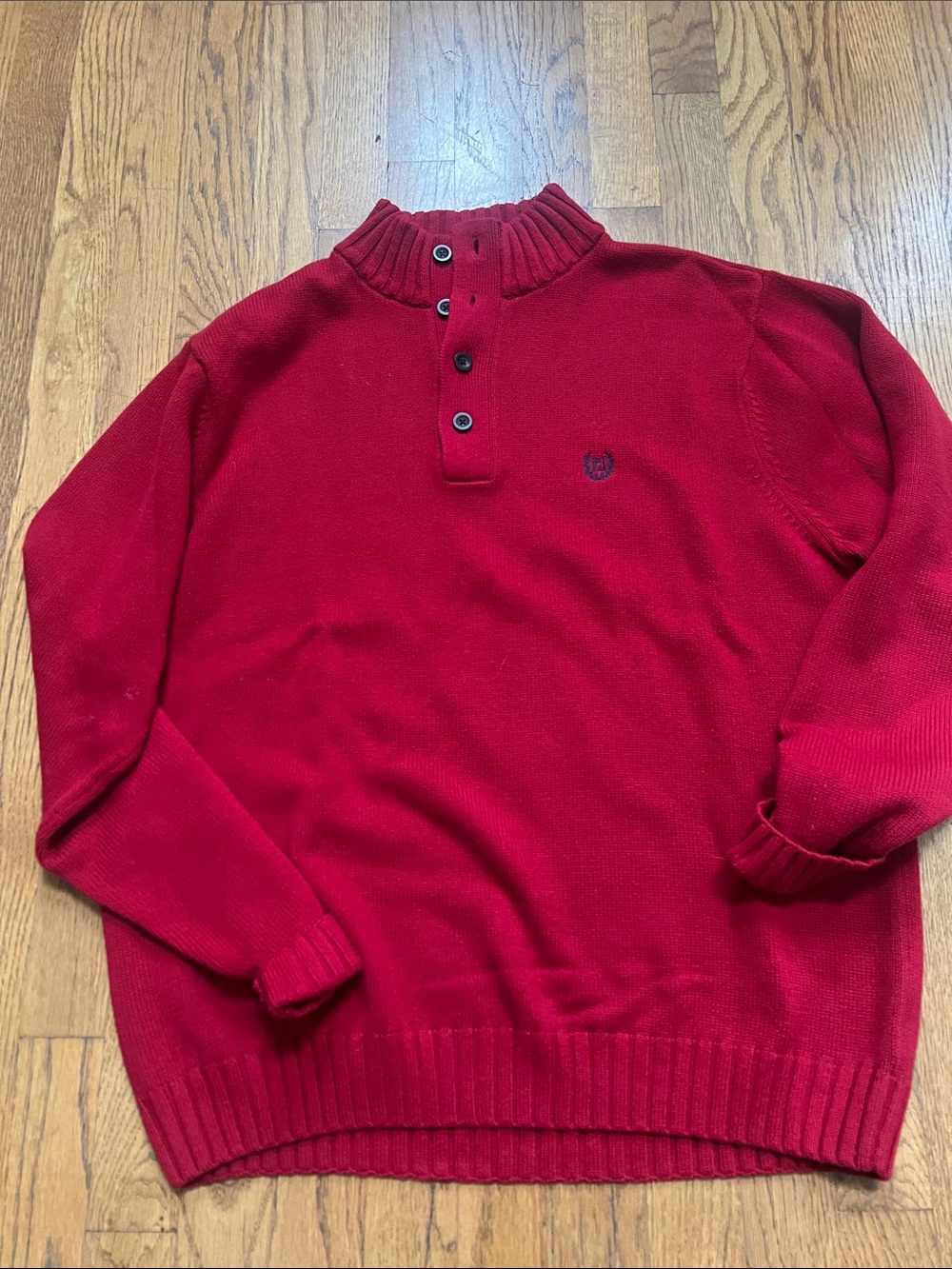 Men's chaps Red Knit Henley Sweater size Large 100% cotton